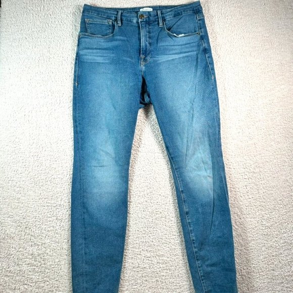 Good American Denim - Good American Good Leg Skinny Jeans Raw Hem Medium Wash Size 15/34 Stretch Denim